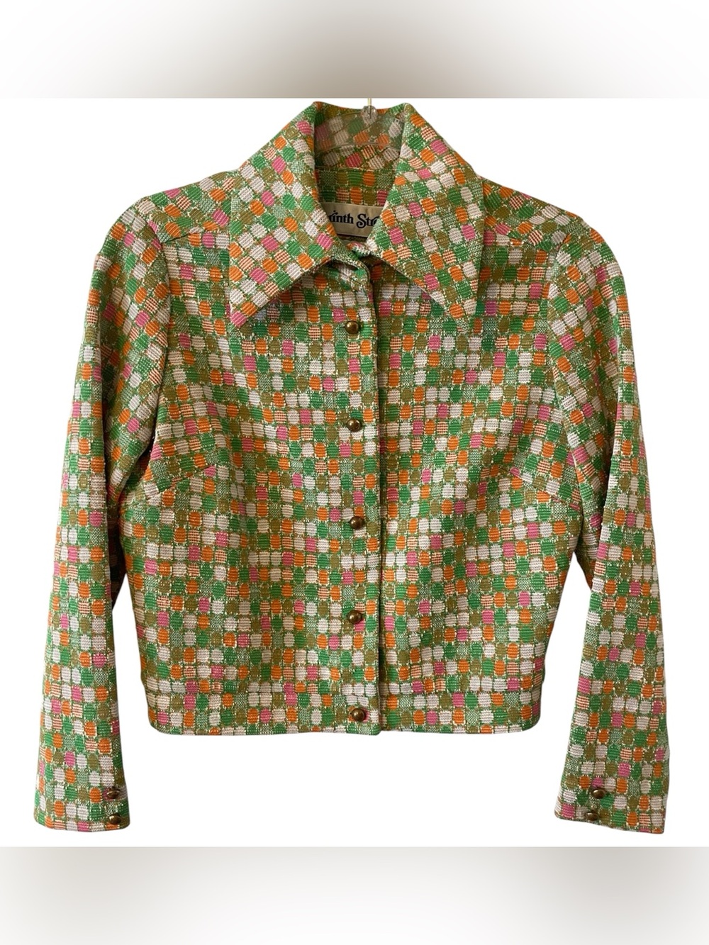 Vintage Corinth Street Jacket in Vibrant Green, Orange, Pink & White Size Small